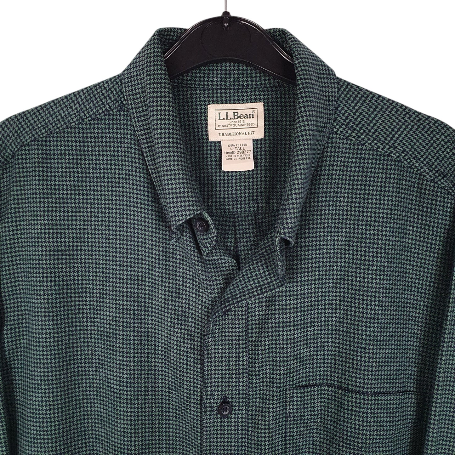 Mens Green L.L.Bean Thick Flannel Houndstooth  Shirt