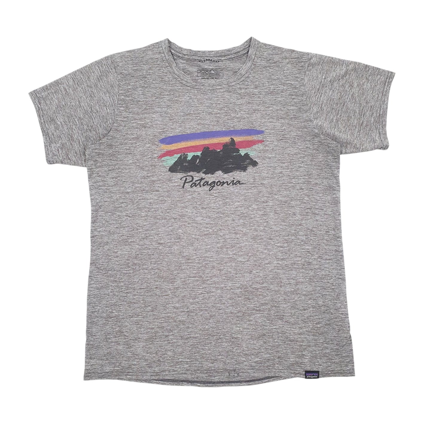Womens Grey Patagonia Capilene Spellout Short Sleeve T Shirt