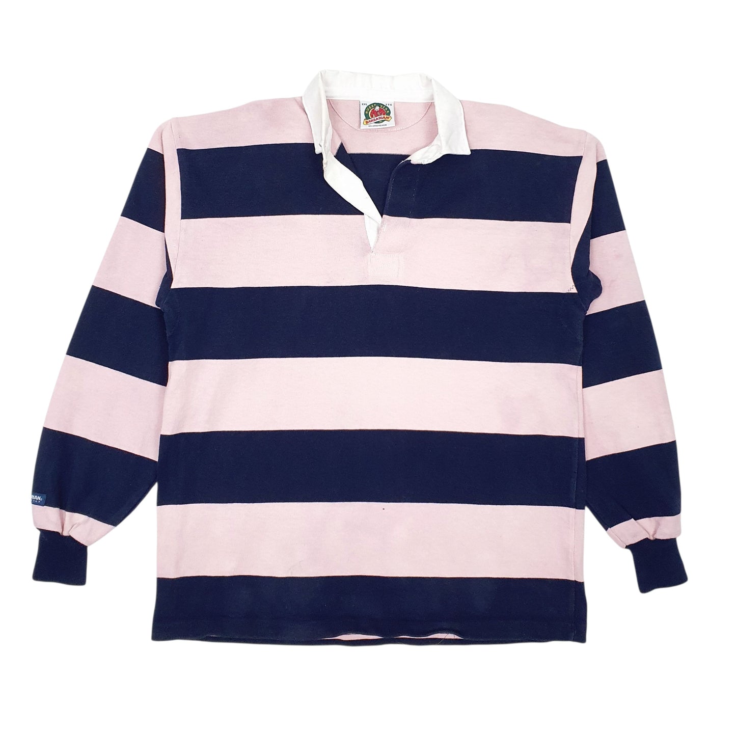 Mens Pink Barbarian Rugby Long Sleeve Polo Shirt