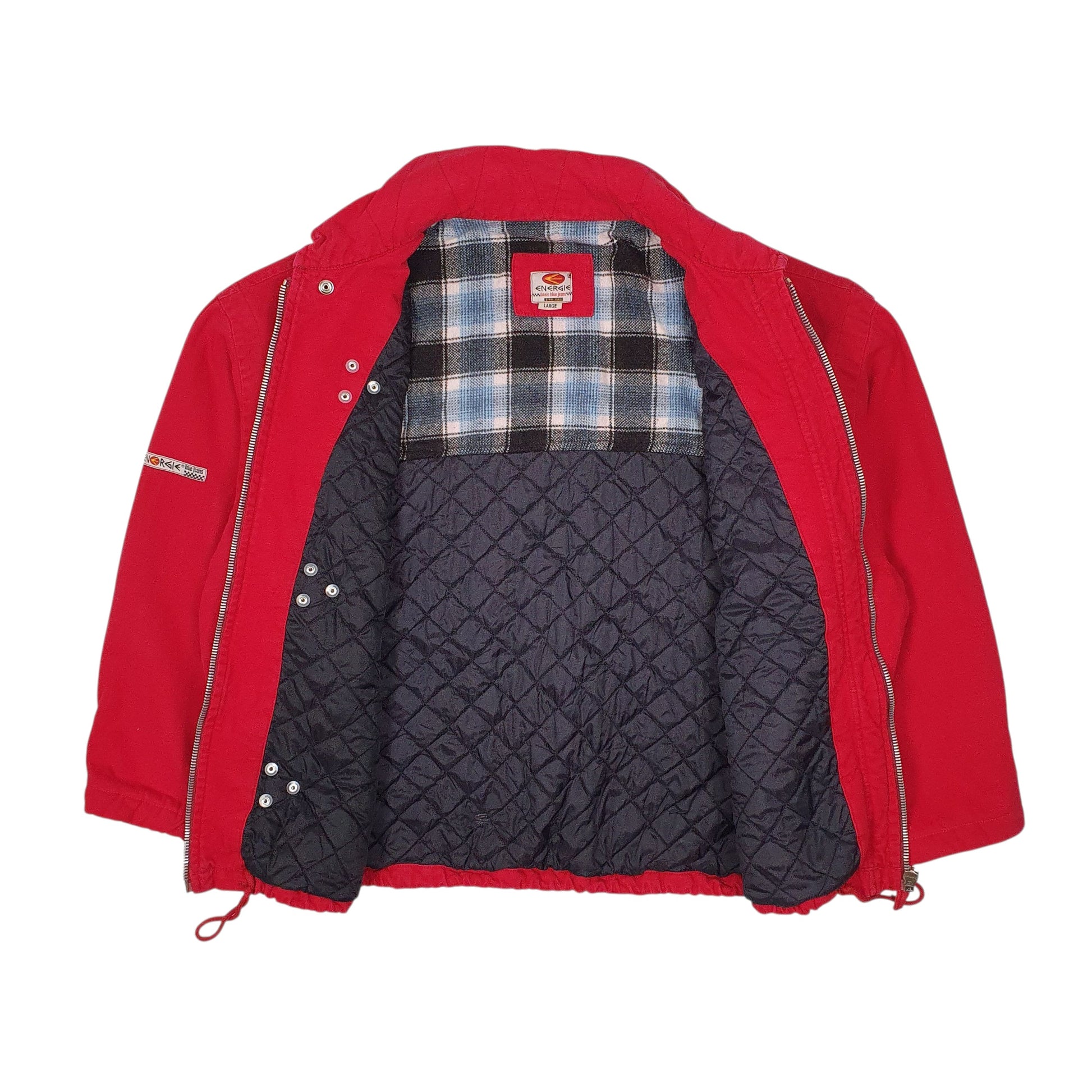 Mens Red Energie Vintage 90s Padded Bomber Windbreaker  Coat