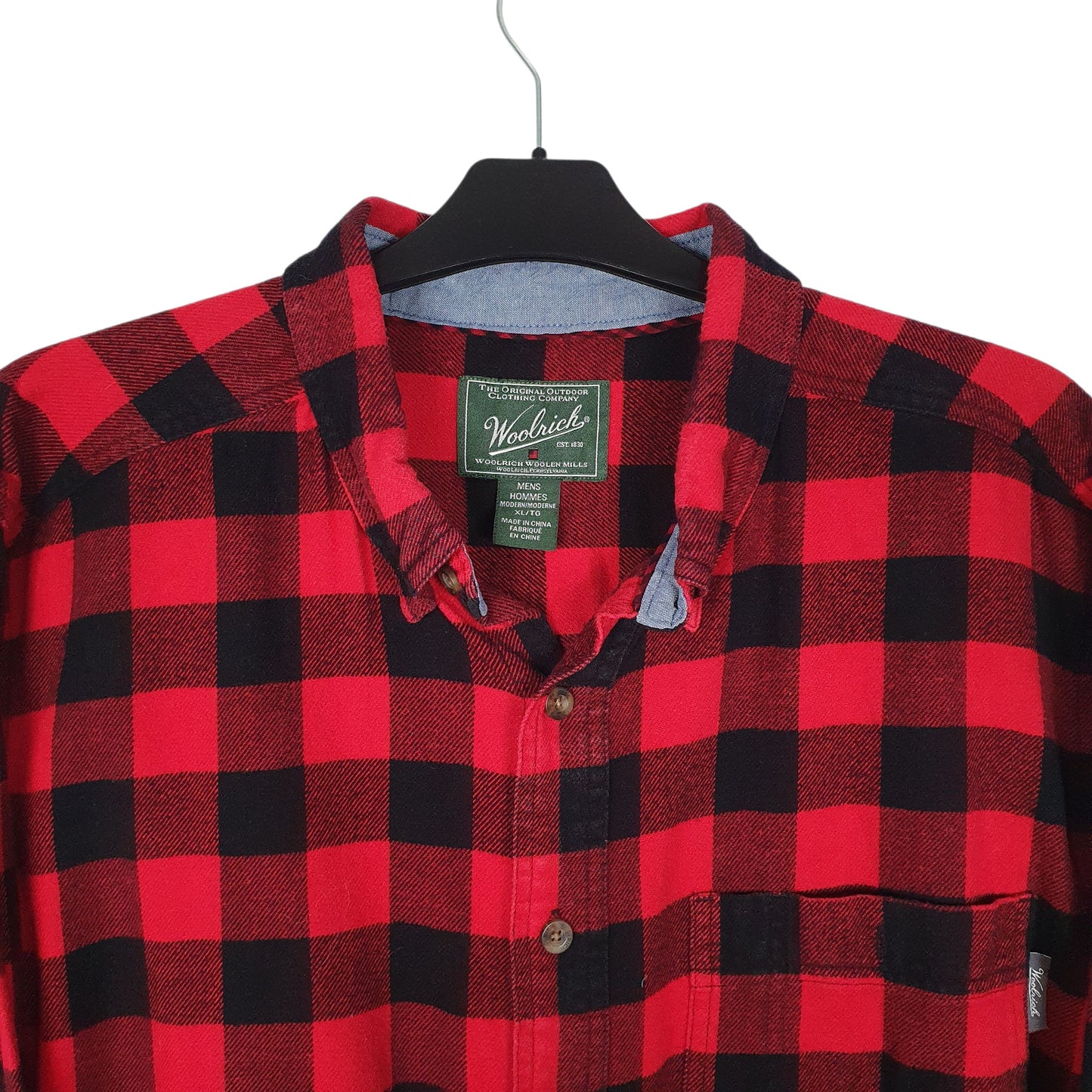 Mens Red Woolrich Thick Flannel Plaid  Shirt