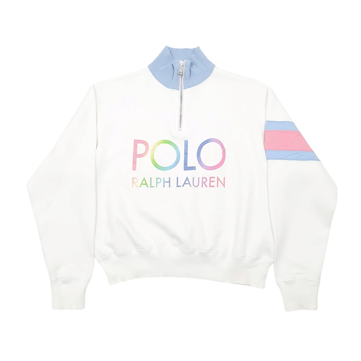 Womens White Polo Ralph Lauren Spellout Quarter Zip Jumper