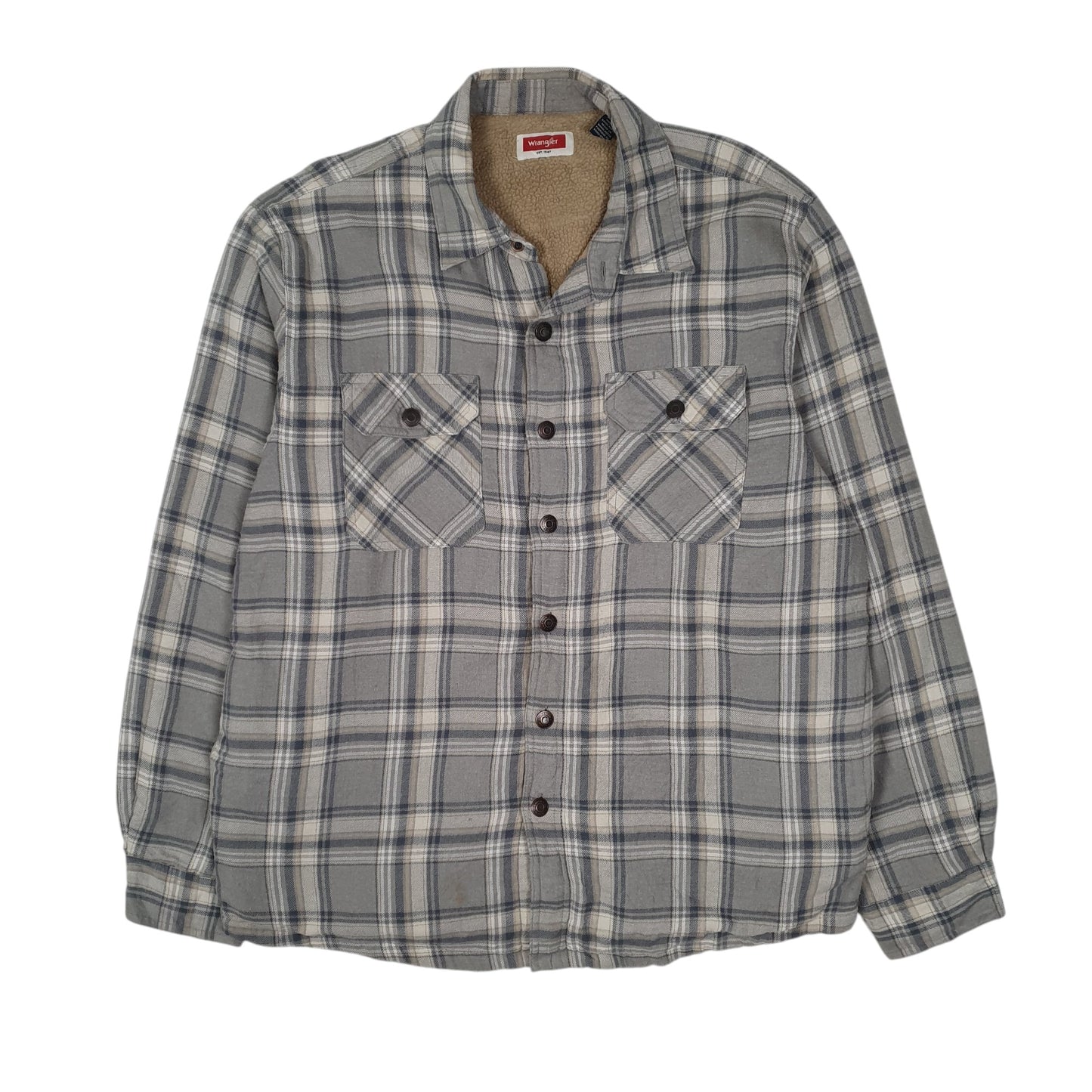 Mens Grey Wrangler Sherpa Lined Shirt Shacket Cardigan Coat