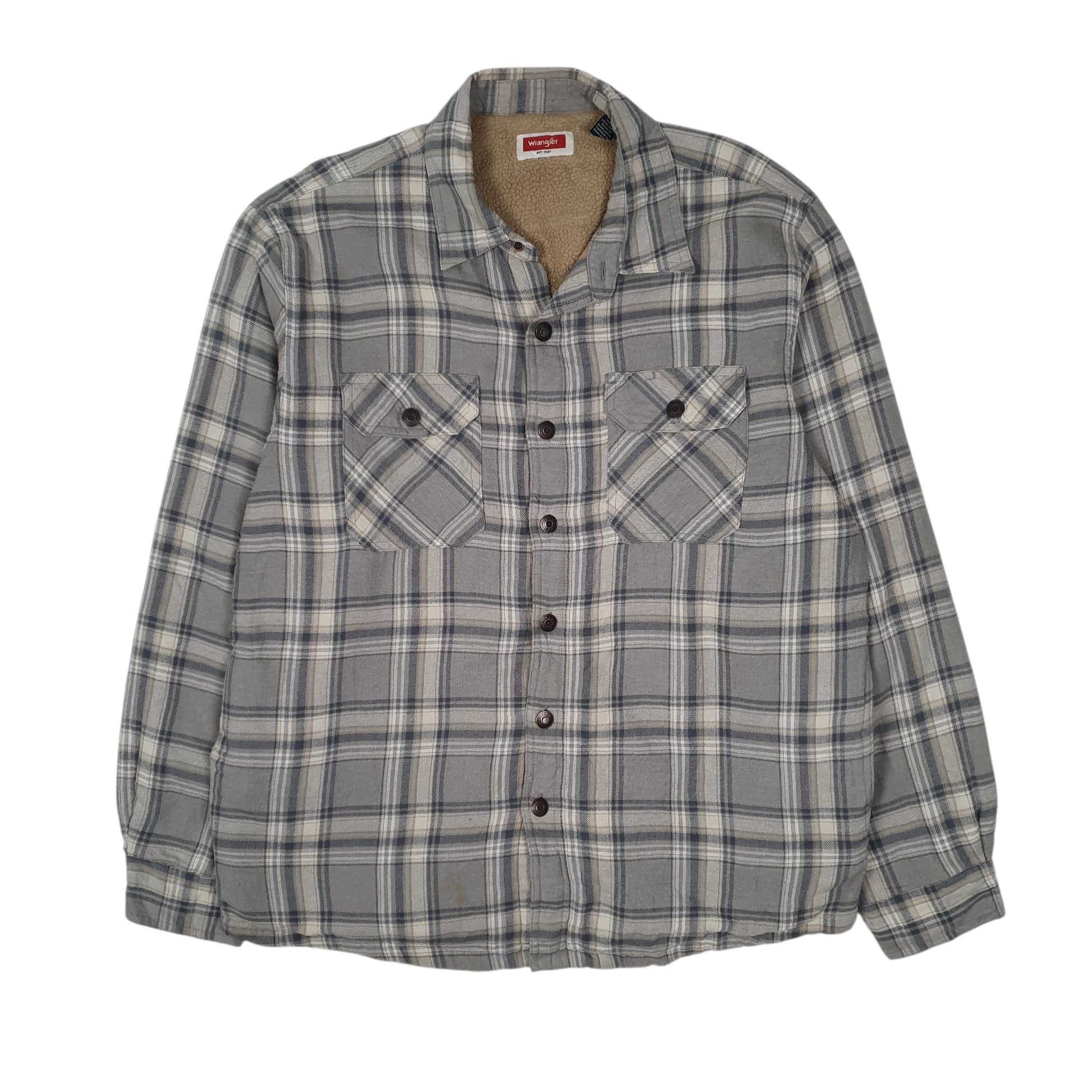 Mens Grey Wrangler Sherpa Lined Shirt Shacket Cardigan Coat