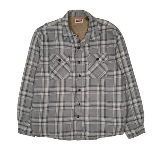 Mens Grey Wrangler Sherpa Lined Shirt Shacket Cardigan Coat
