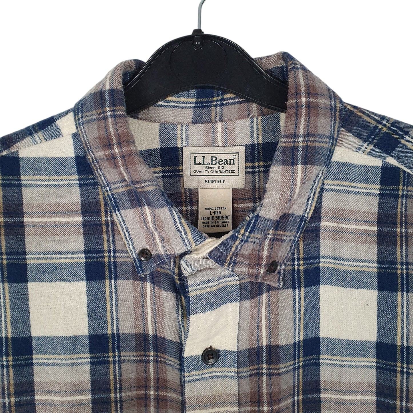 Mens Grey L.L.Bean Thick Flannel Plaid  Shirt
