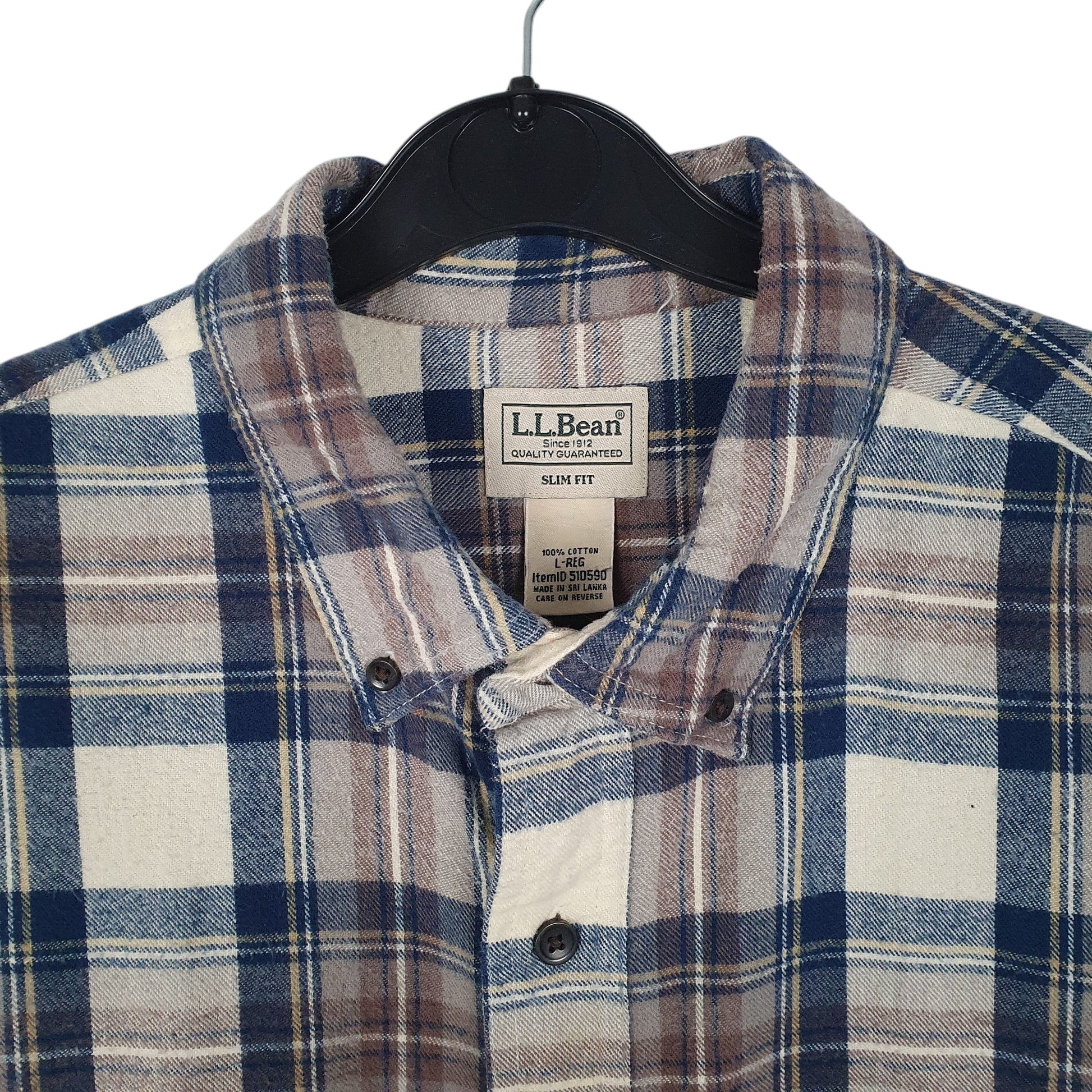 Mens Grey L.L.Bean Thick Flannel Plaid  Shirt