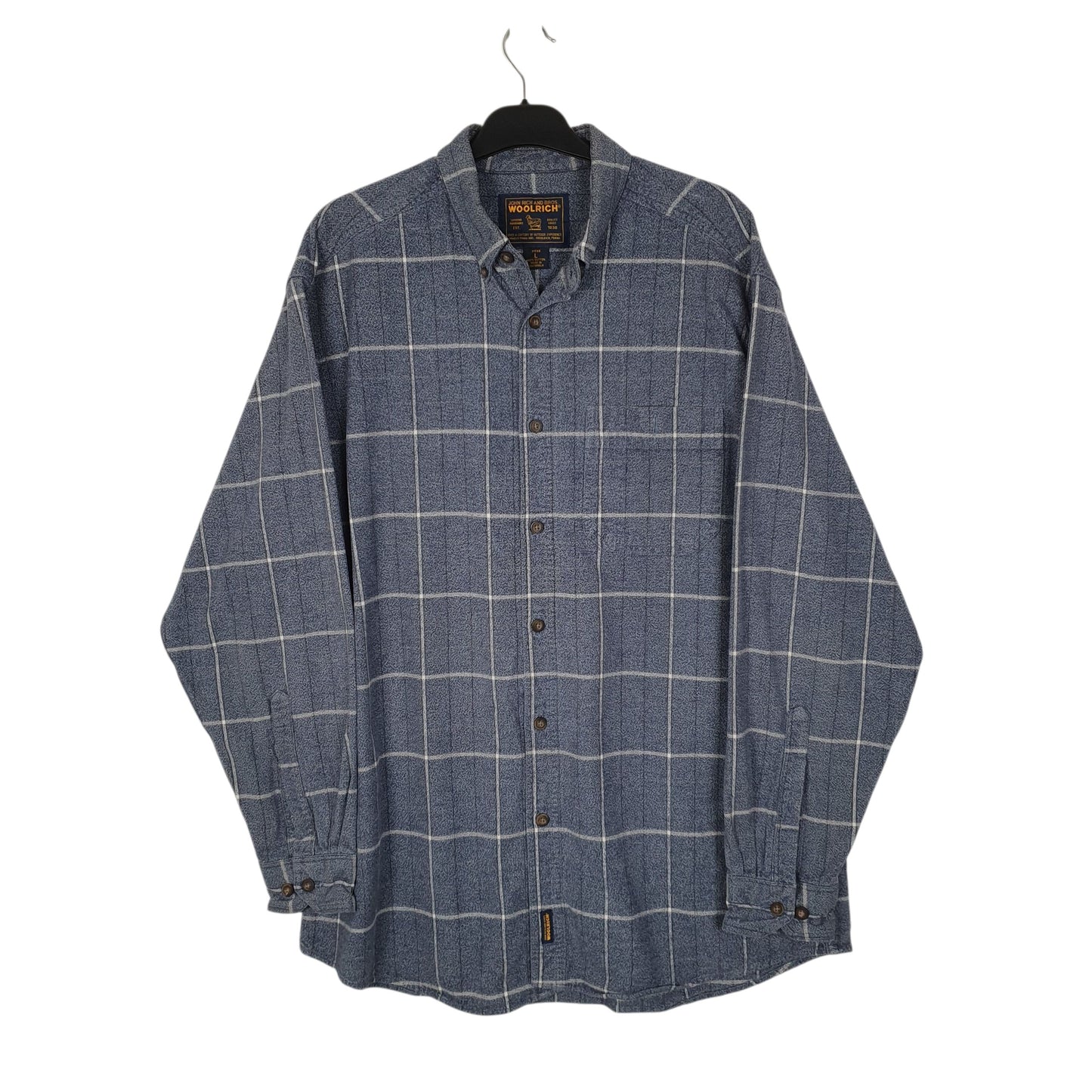 Mens Blue Woolrich Thick Flannel Chamois Long Sleeve Shirt