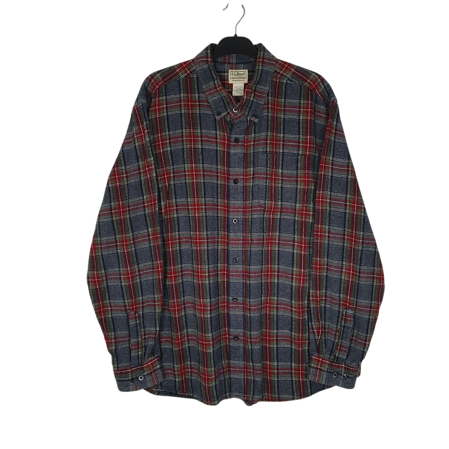 Mens Grey L.L.Bean Scotch Plaid Flannel Long Sleeve Shirt