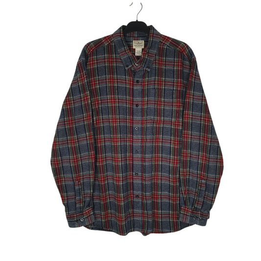 Mens Grey L.L.Bean Scotch Plaid Flannel Long Sleeve Shirt