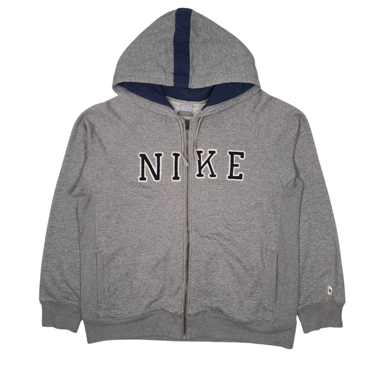 Mens Grey Nike Hoodie Vintage 2000s Full Zip Jumper