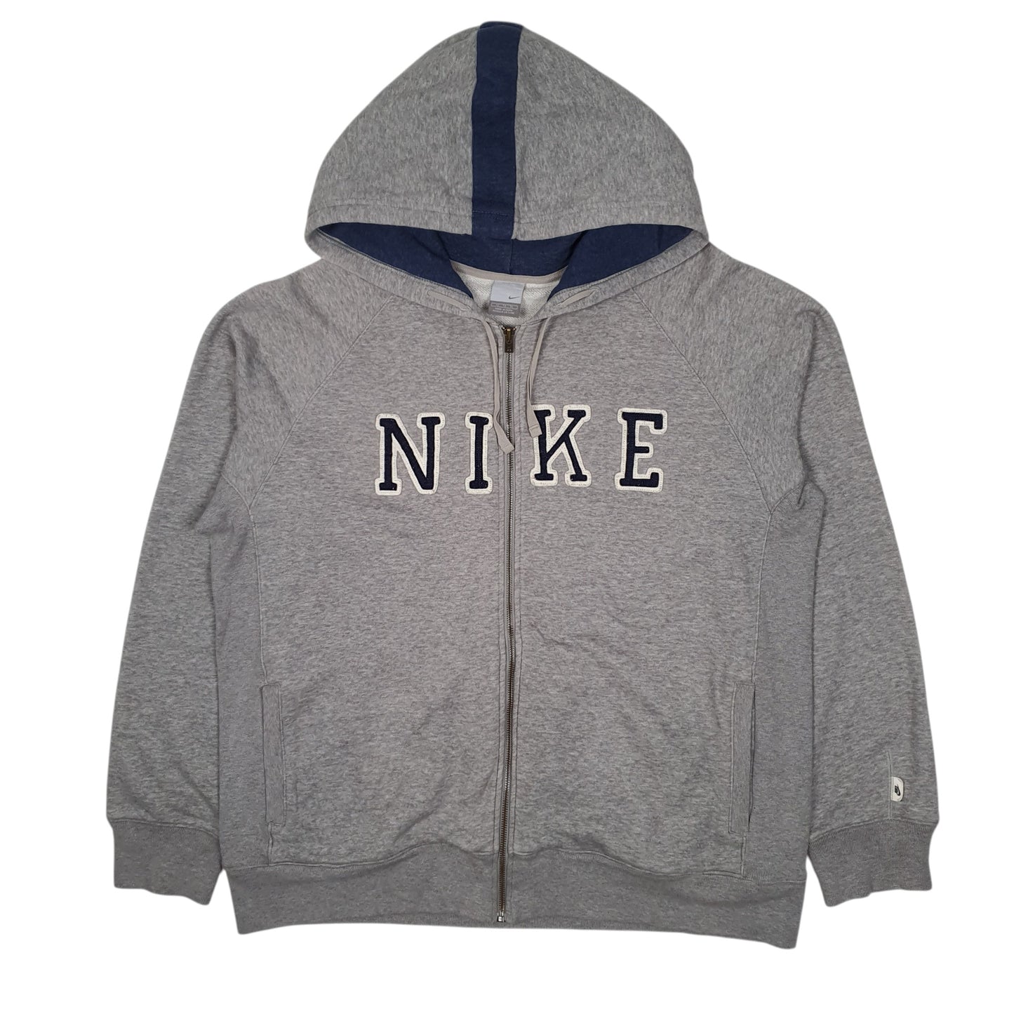 Mens Grey Nike Hoodie Vintage 2000s Full Zip Jumper