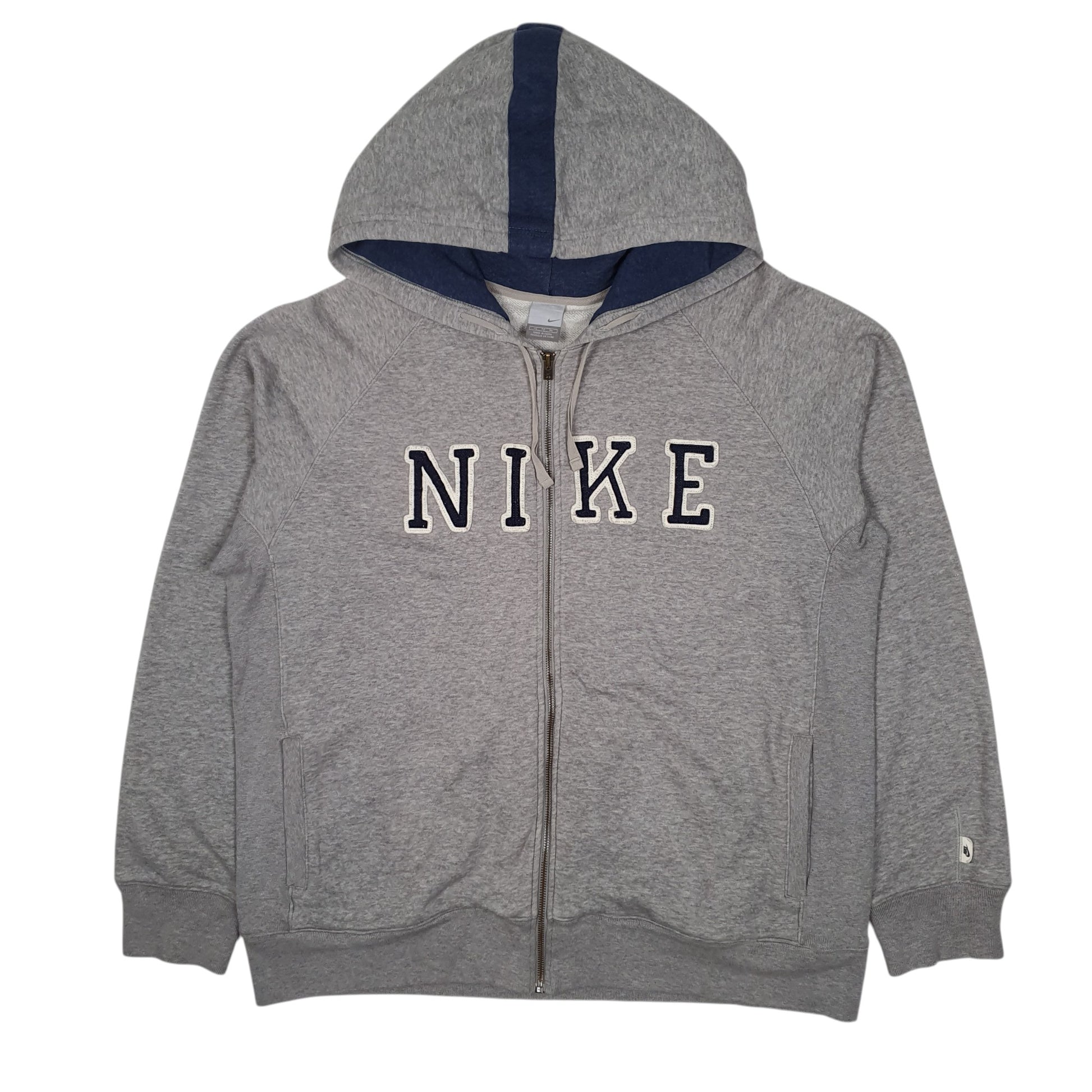 Mens Grey Nike Hoodie Vintage 2000s Full Zip Jumper