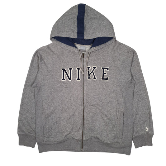 Mens Grey Nike Hoodie Vintage 2000s Full Zip Jumper