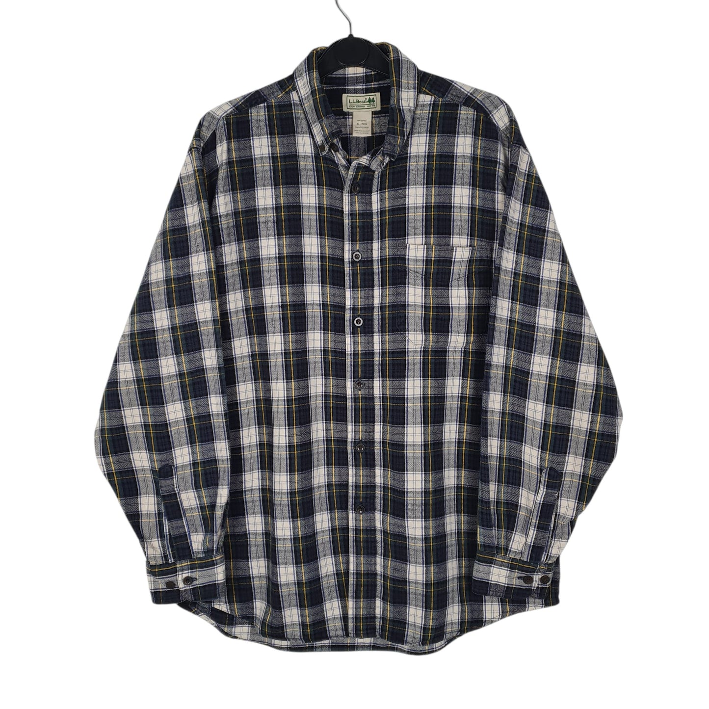 Mens Navy L.L.Bean Thick Flannel Plaid Long Sleeve Shirt
