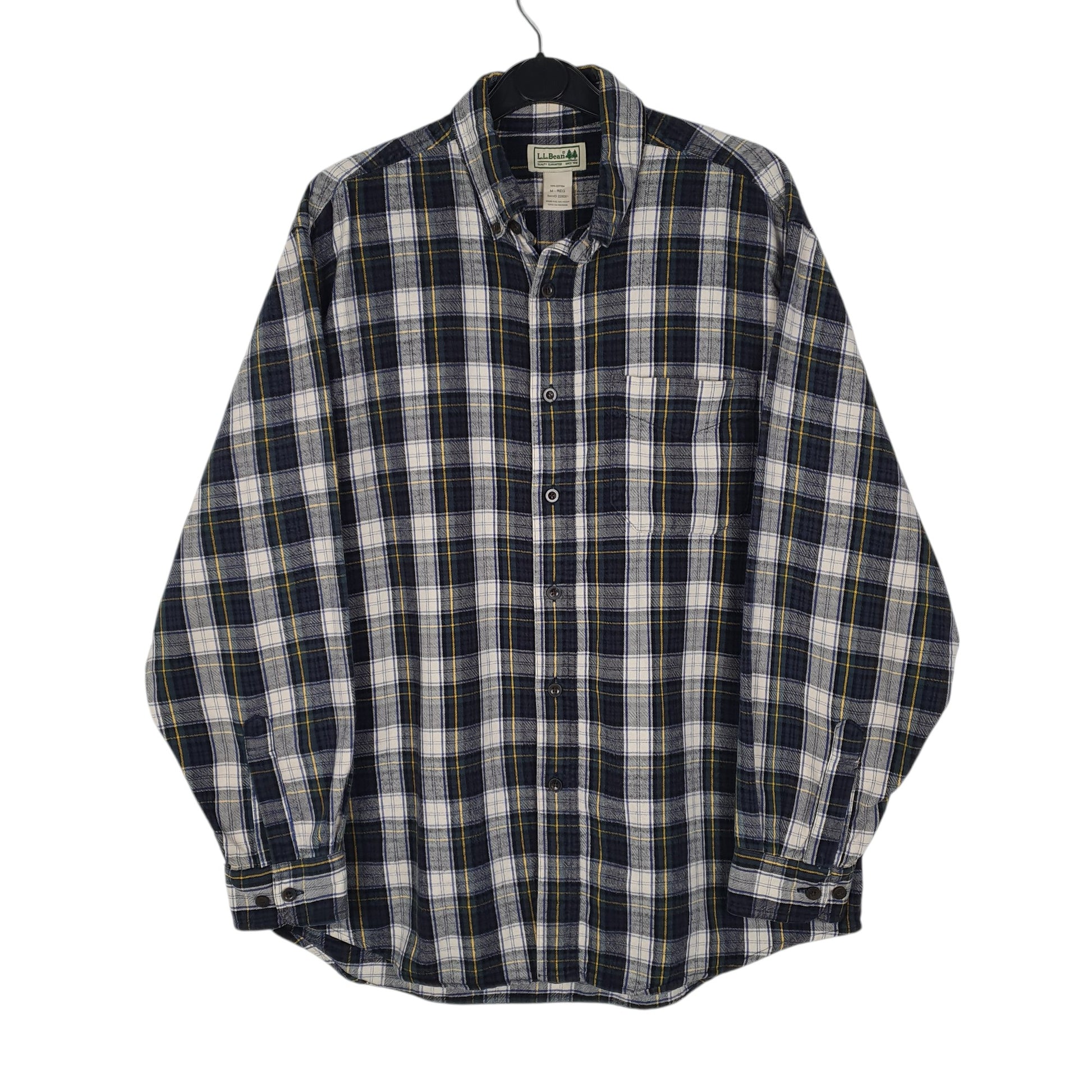 Mens Navy L.L.Bean Thick Flannel Plaid Long Sleeve Shirt