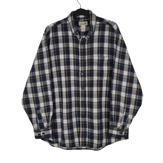 Mens Navy L.L.Bean Thick Flannel Plaid Long Sleeve Shirt