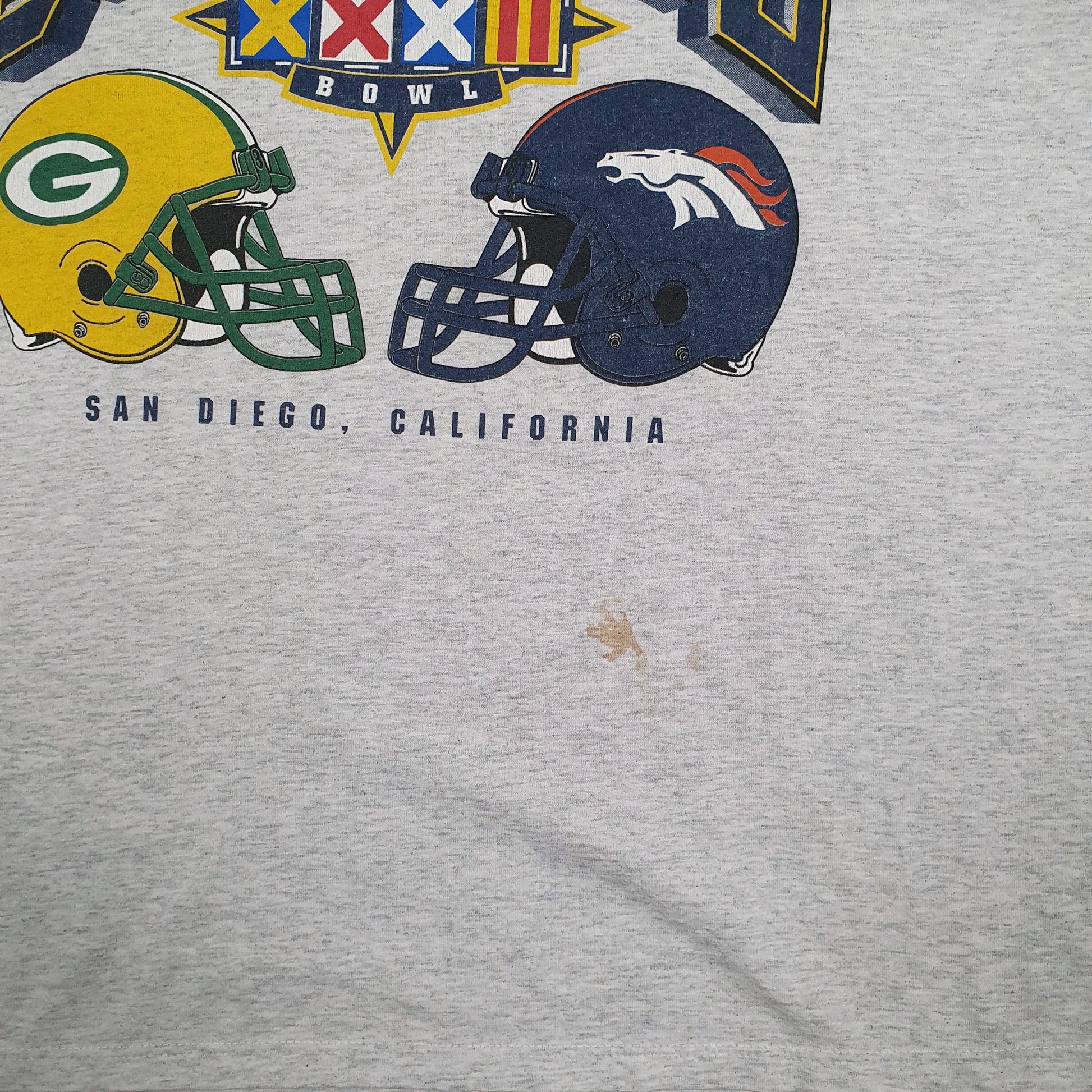 Mens Grey Jerzees Vintage 90s 1998 Superbowl Packers Seahawks V Neck T Shirt