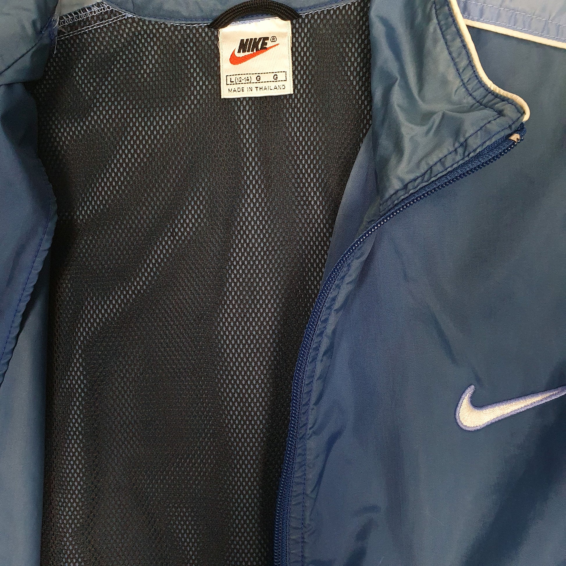 Womens Navy Nike Vintage 90s Spellout  Coat