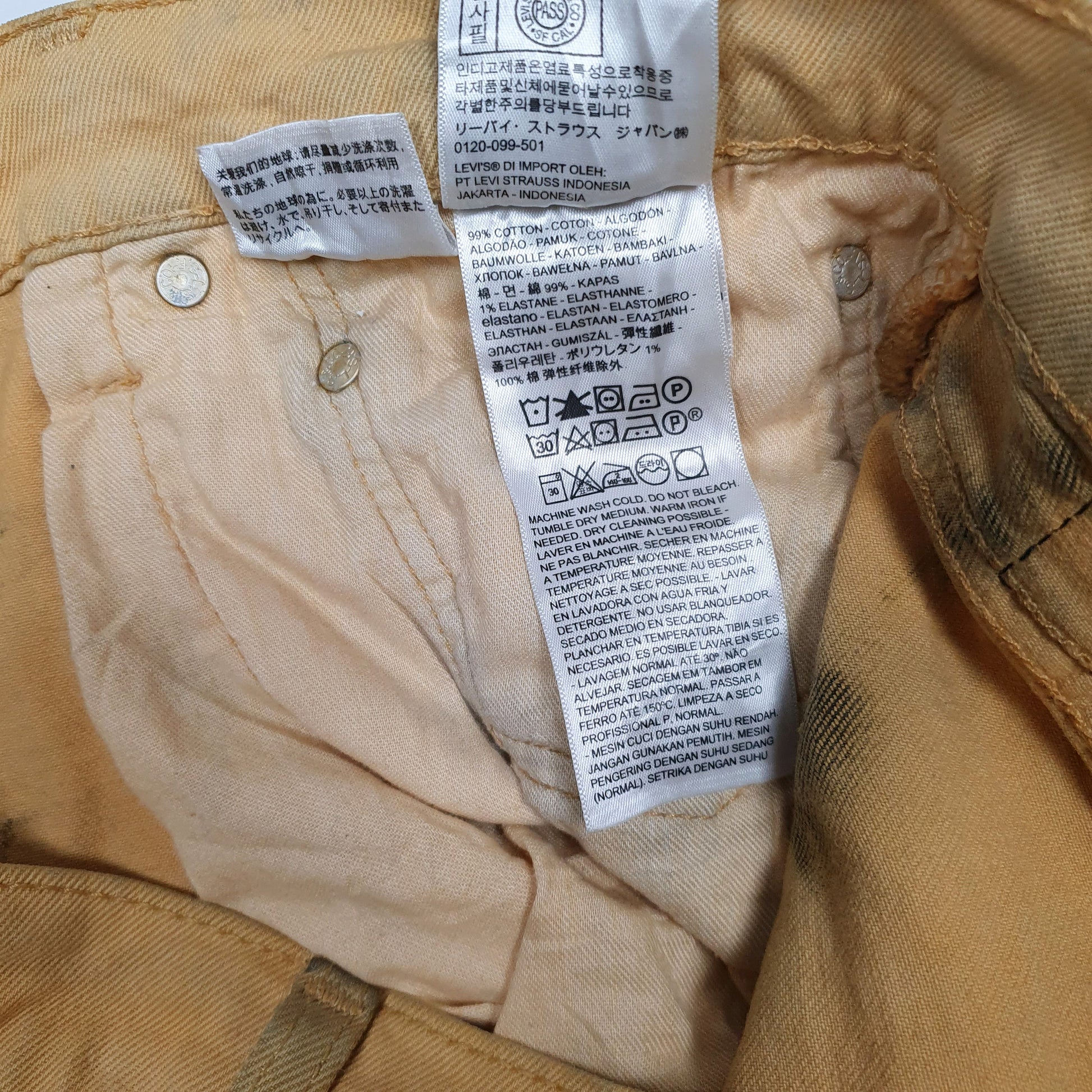 Mens Yellow Levis 511 Tie Dye Cut Off  Shorts