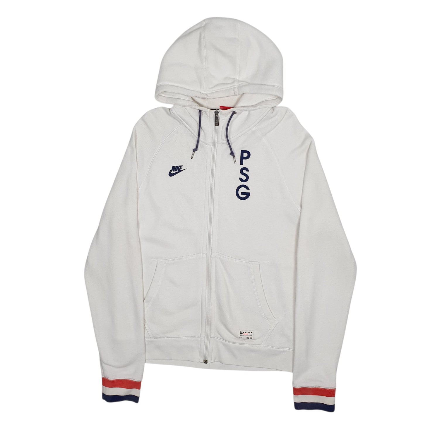 Mens White Nike PSG Paris St Germain Football Hoodie Full Zip Jumper