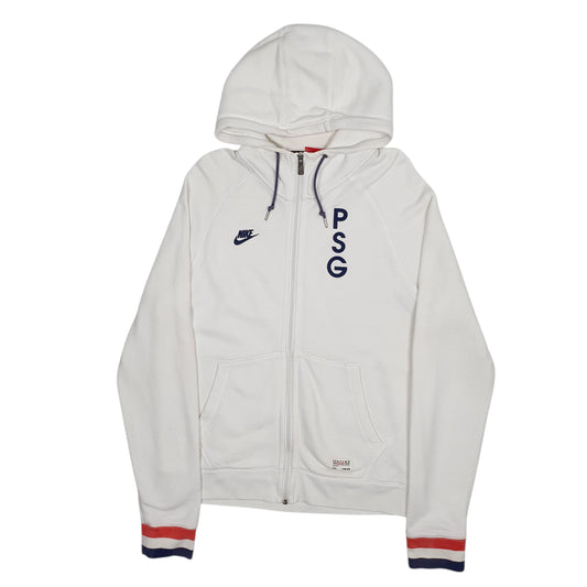 Mens White Nike PSG Paris St Germain Football Hoodie Full Zip Jumper