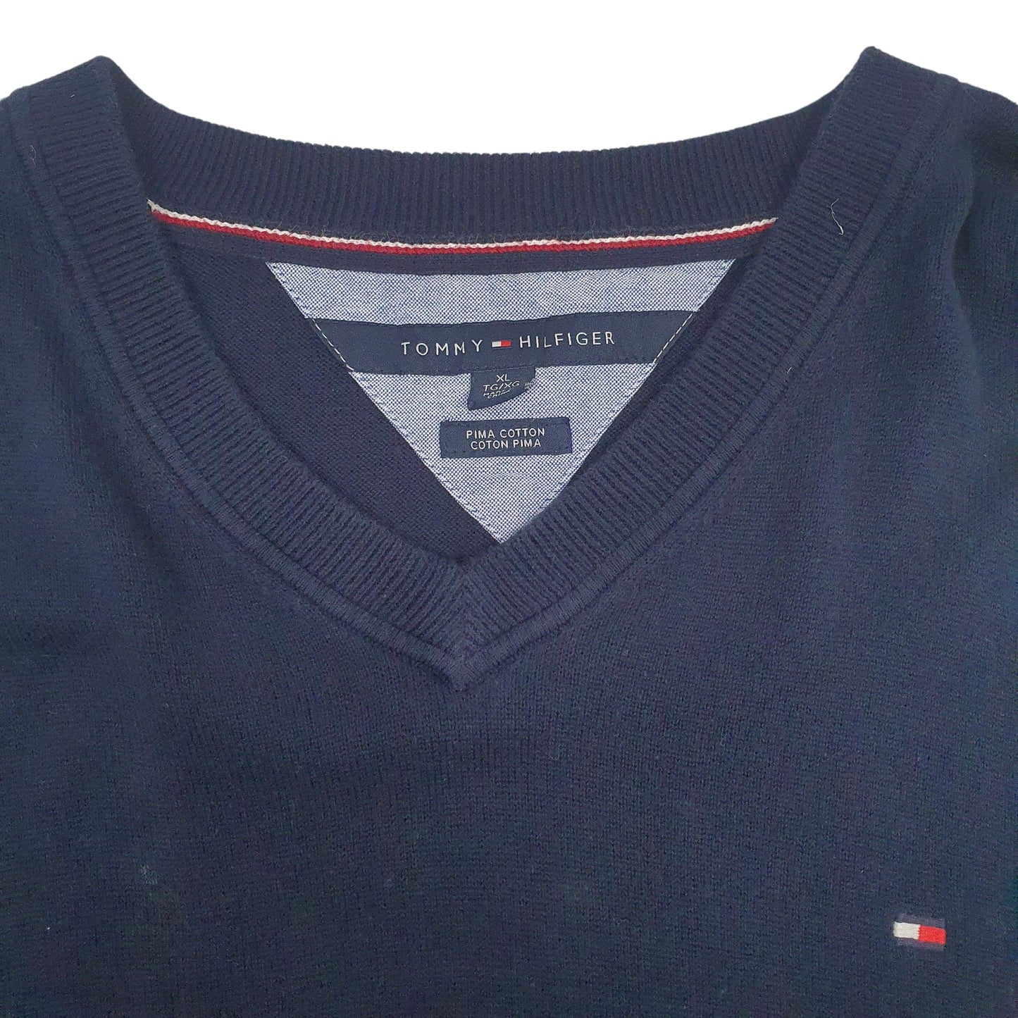 Mens Navy Tommy Hilfiger Pima Cotton. V Neck Jumper