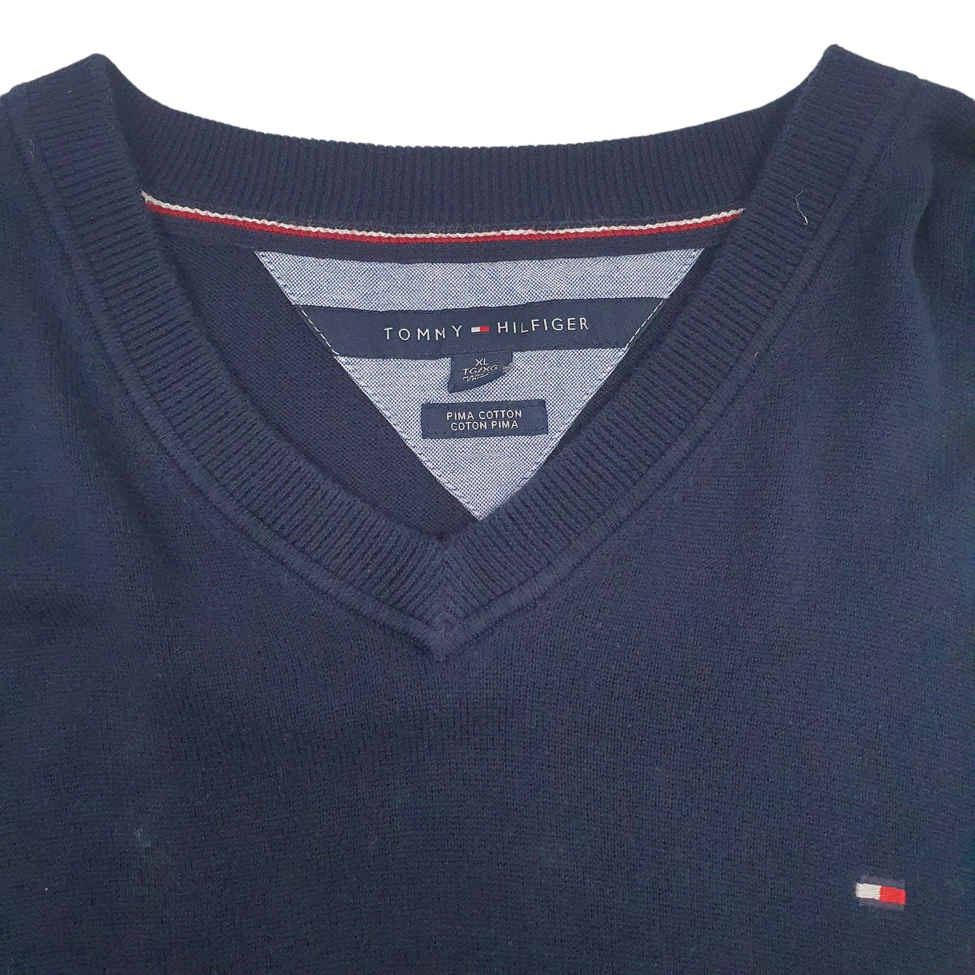 Mens Navy Tommy Hilfiger Pima Cotton. V Neck Jumper