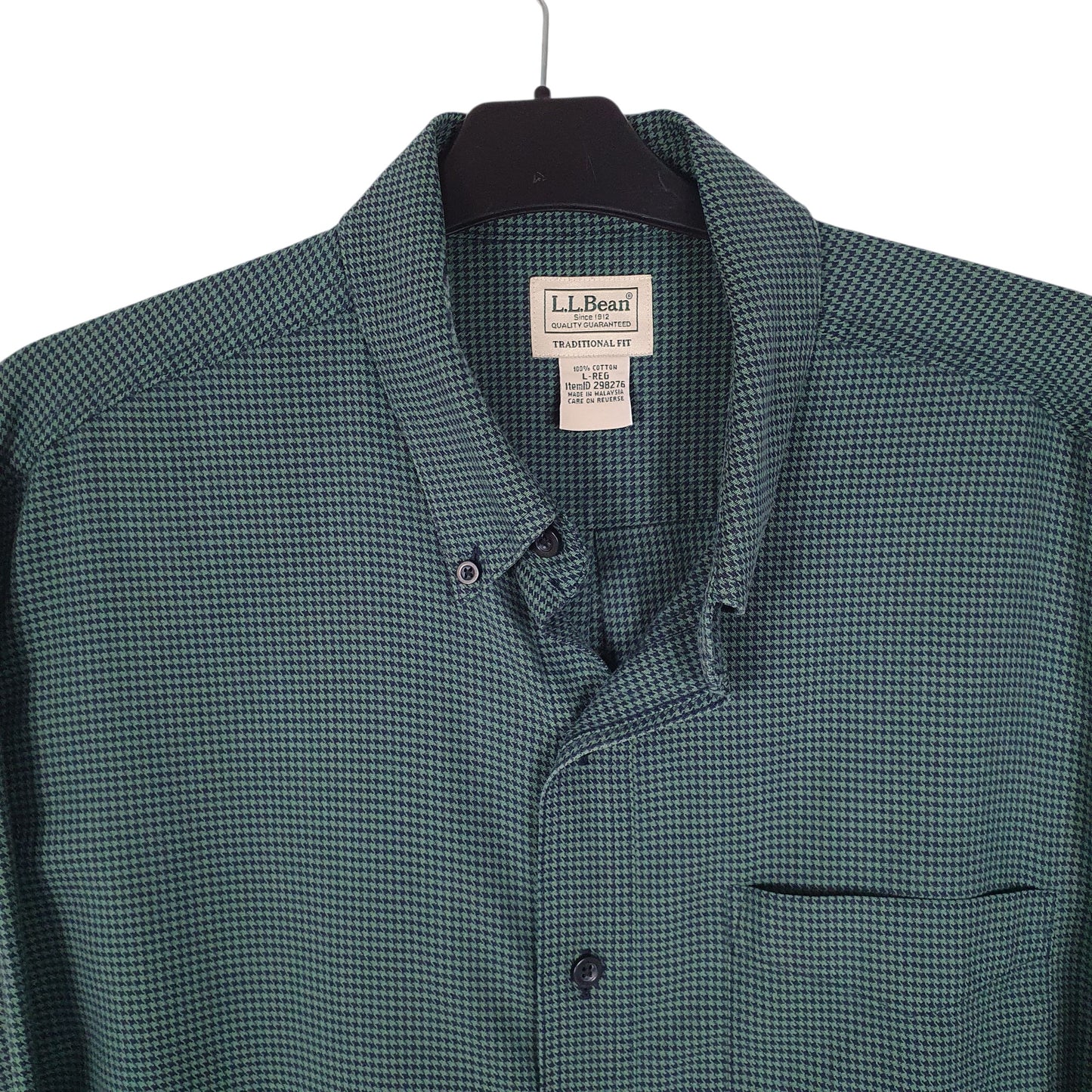 Mens Green L.L.Bean Thick Houndstooth  Shirt