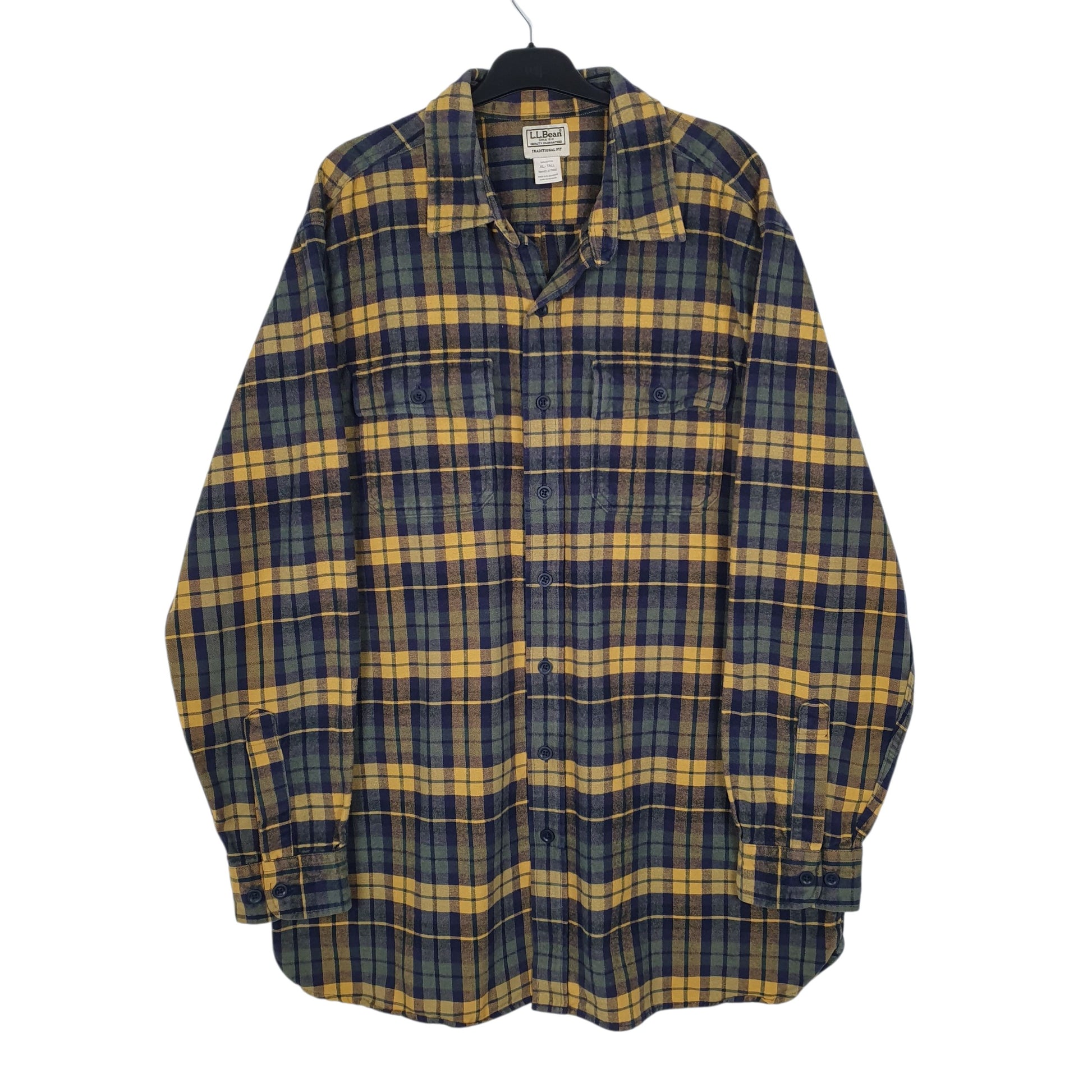 Mens Navy L.L.Bean Thick Chamois Flannel Long Sleeve Shirt