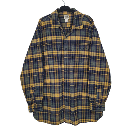 Mens Navy L.L.Bean Thick Chamois Flannel Long Sleeve Shirt