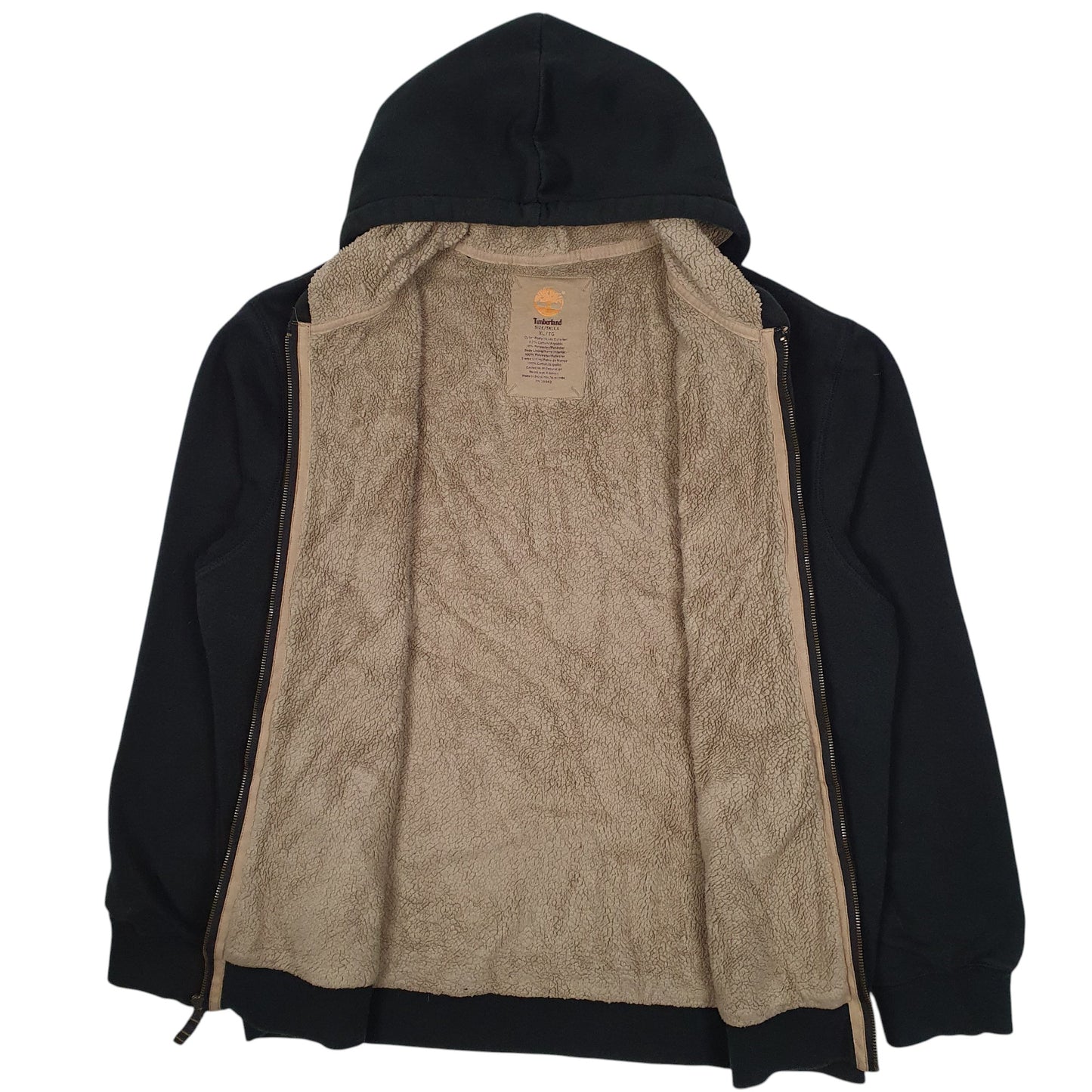 Mens Black Timberland Sherpa Lined Hoodie Full Zip Jumper
