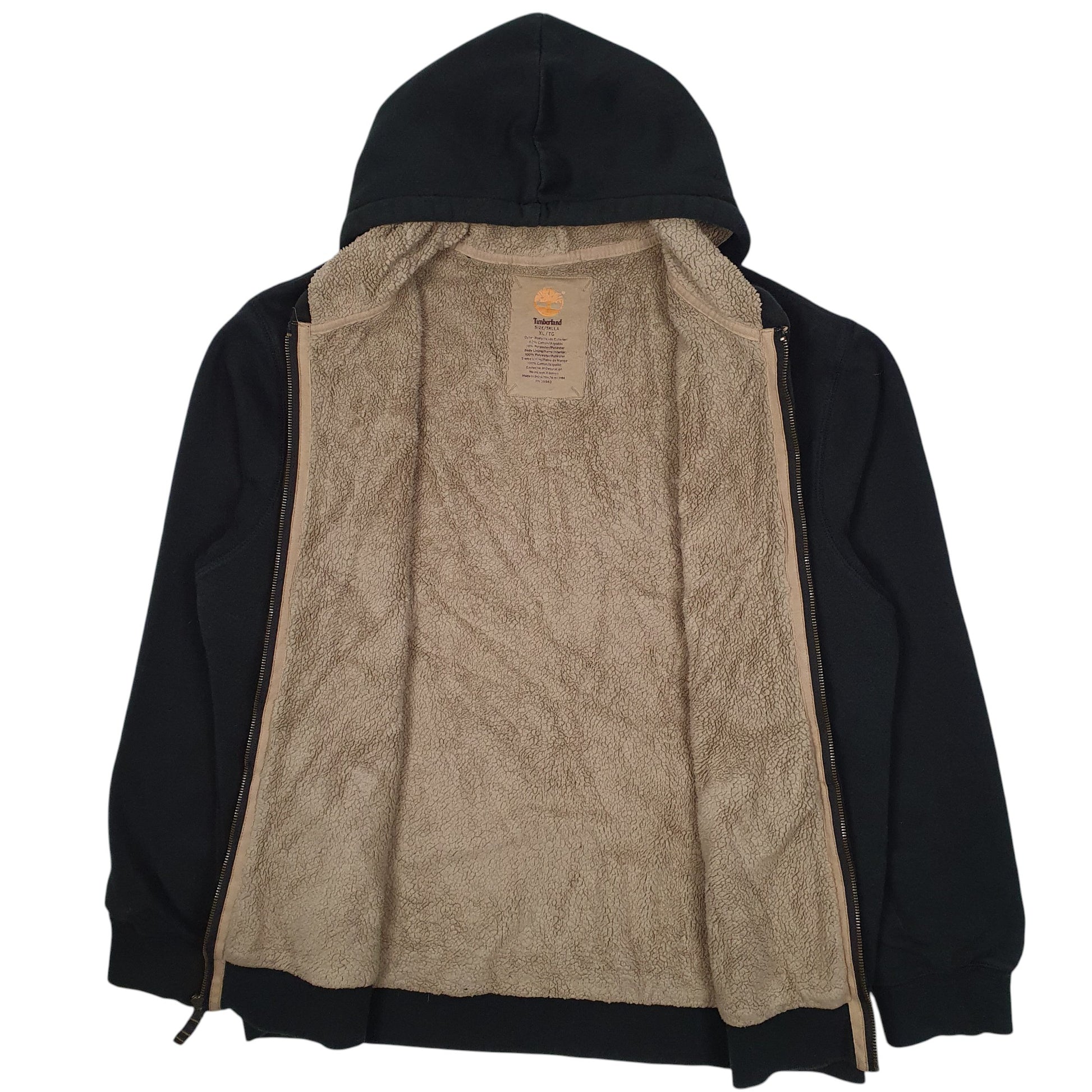 Mens Black Timberland Sherpa Lined Hoodie Full Zip Jumper