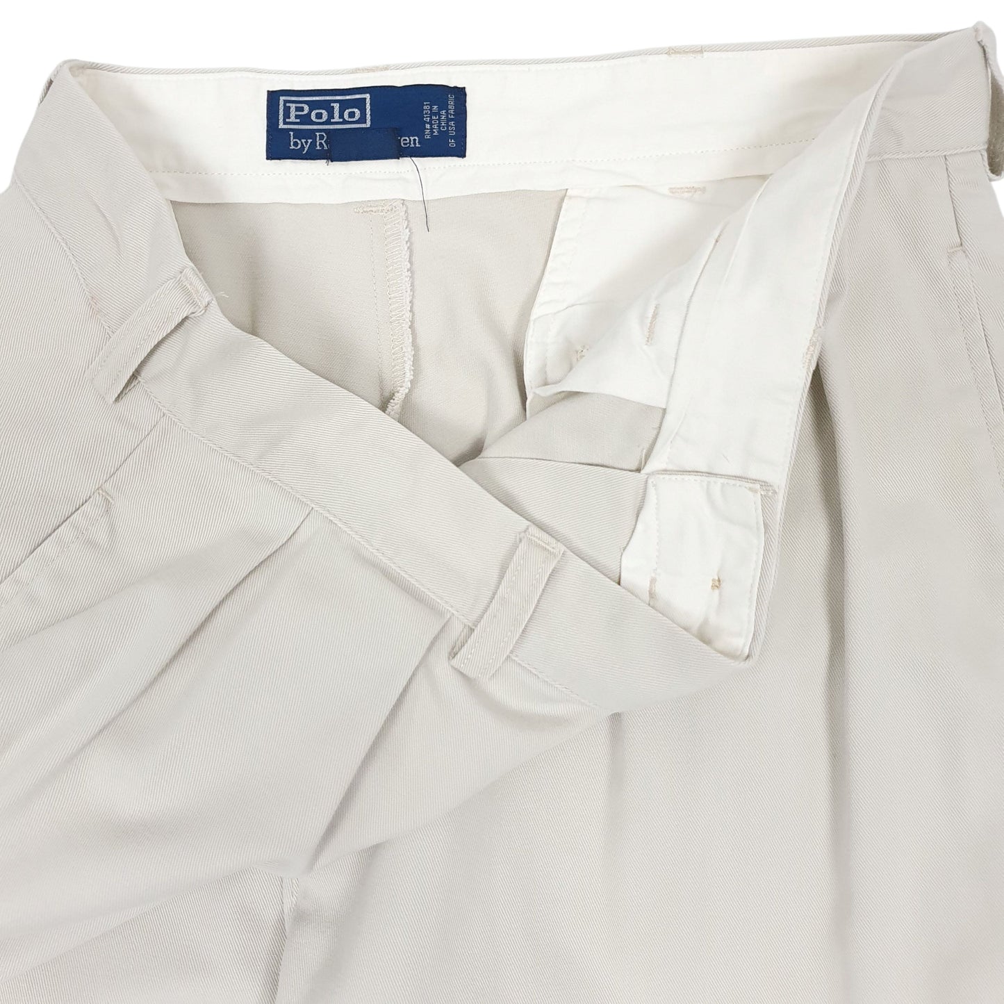 Mens Cream Polo Ralph Lauren Andrew Pant Vintage 90s Pleated  Trousers