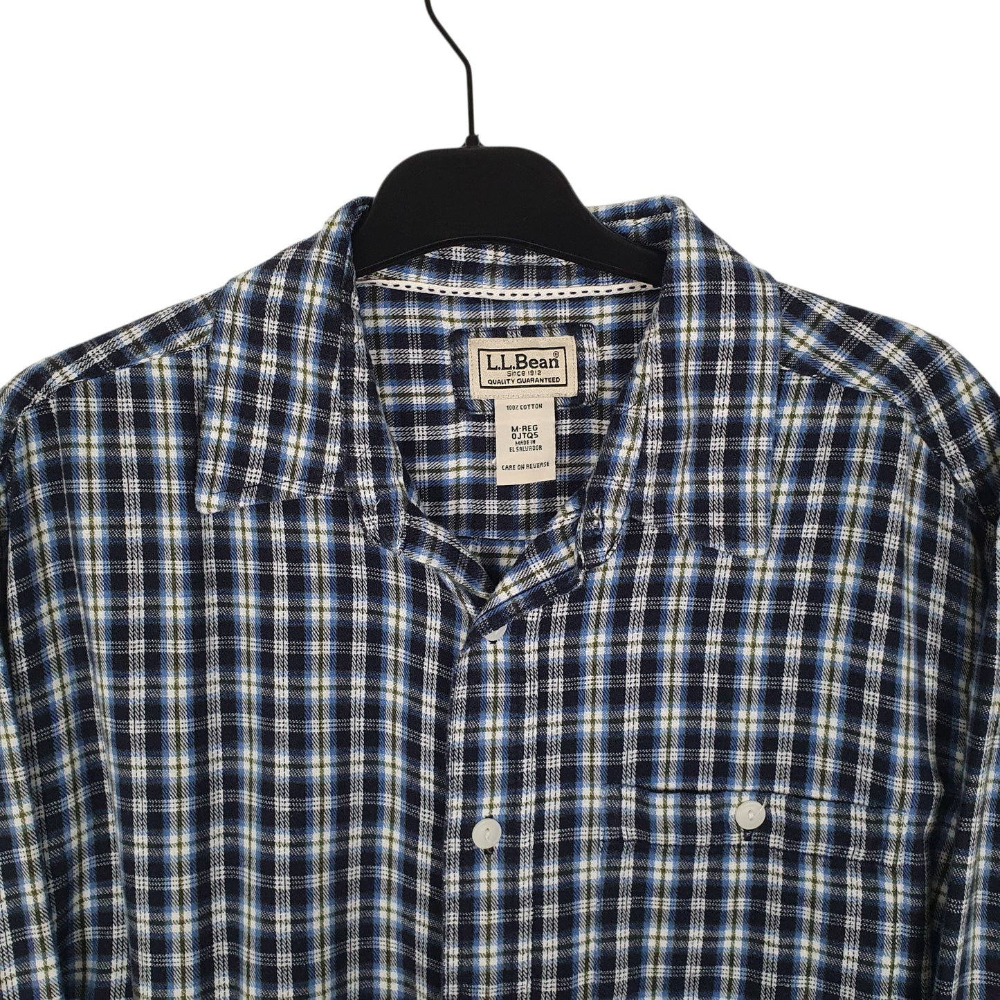 Mens Navy L.L.Bean Thick Flannel Plaid  Shirt