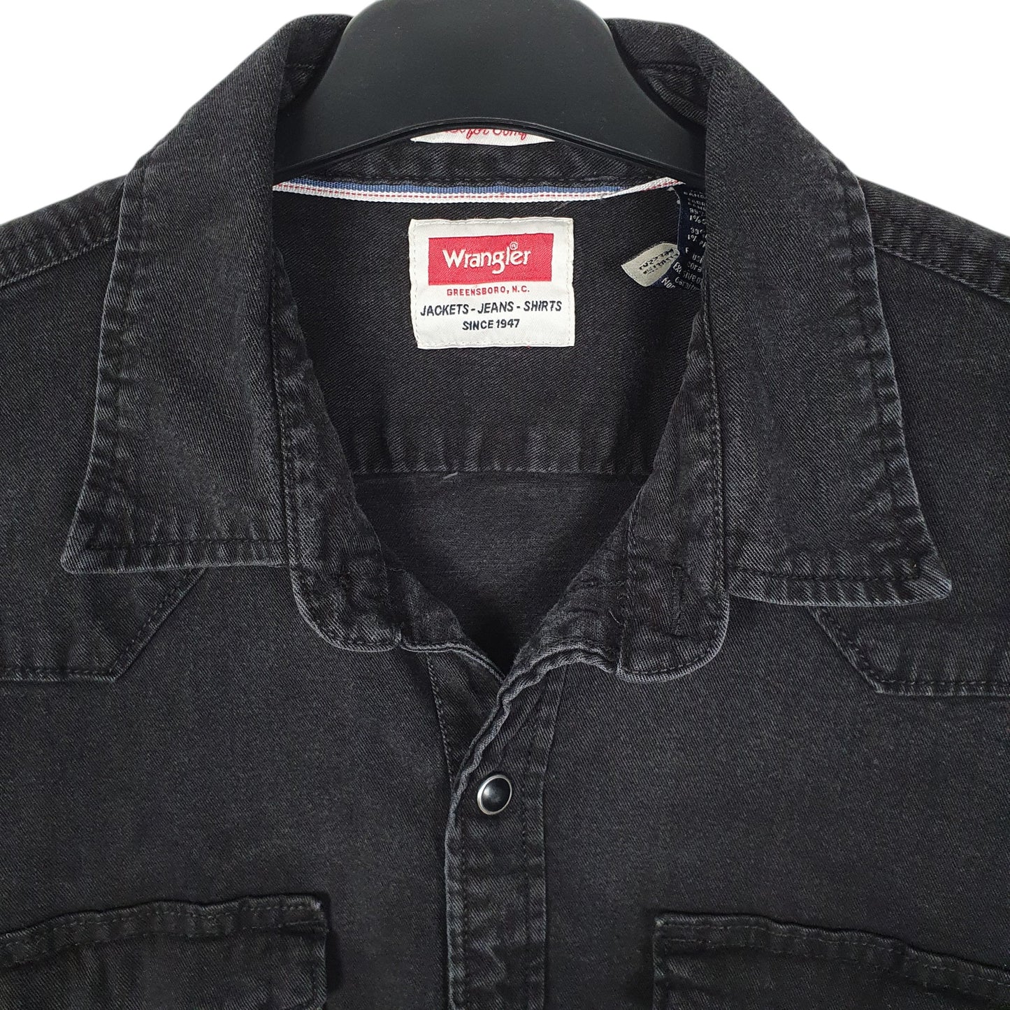 Mens Black Wrangler Denim Cowboy Pearl Snap  Shirt