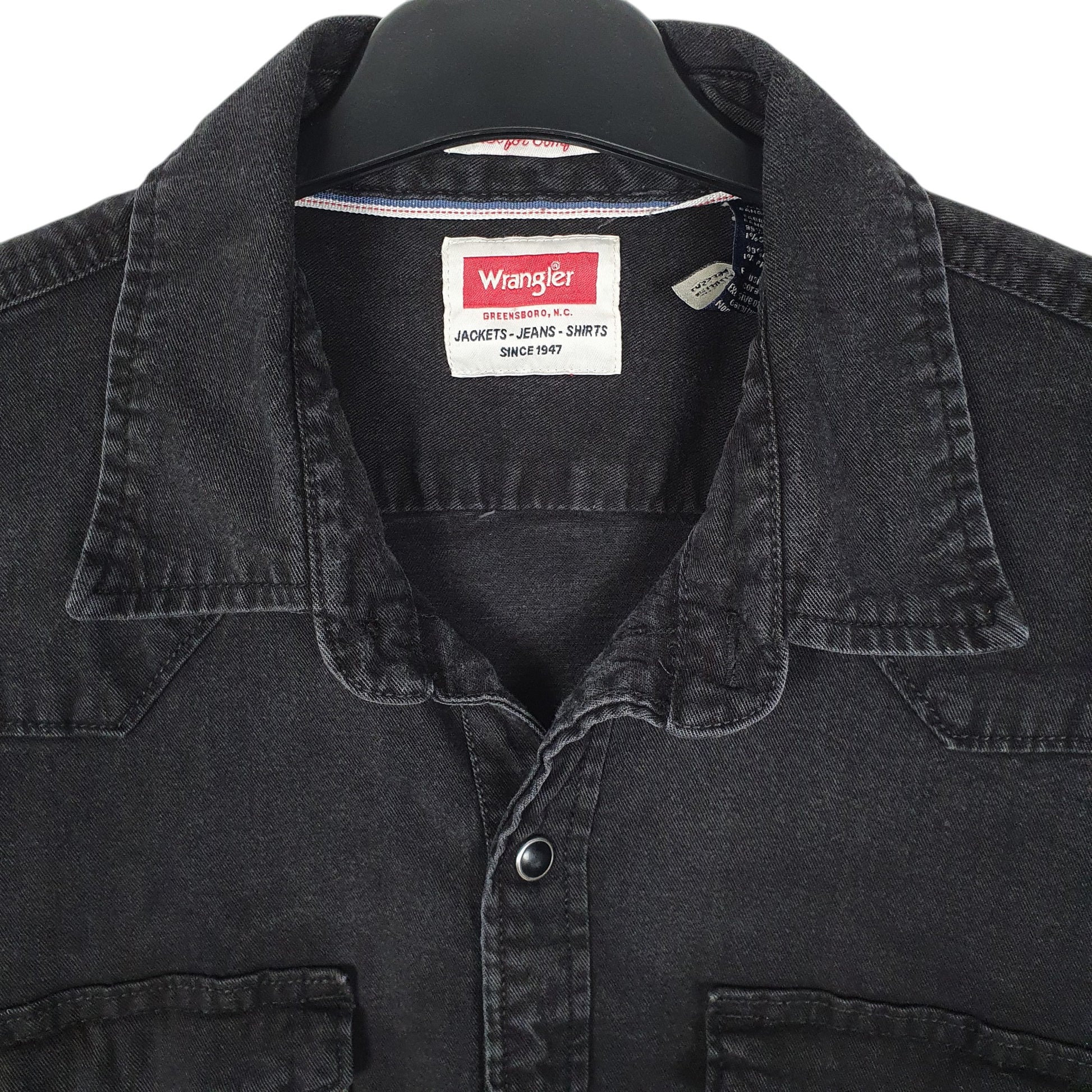 Mens Black Wrangler Denim Cowboy Pearl Snap  Shirt