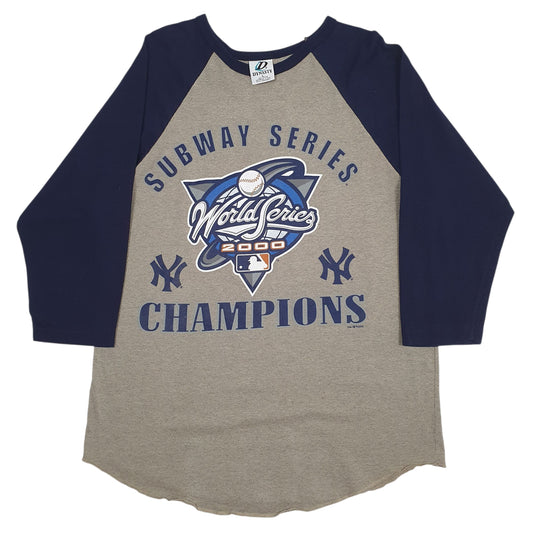 Mens Grey Dynasty Vintage 00s MLB New York Yankees Long Sleeve T Shirt