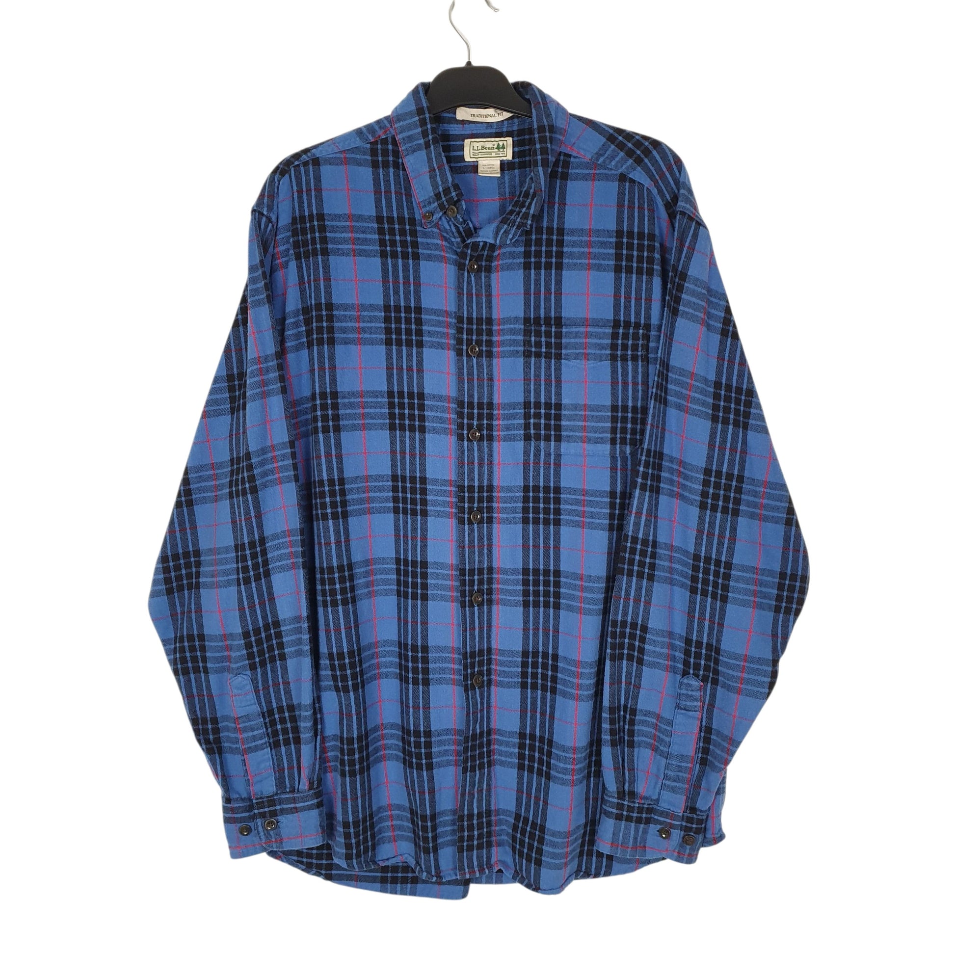 Mens Blue L.L.Bean Scotch Plaid Flannel Long Sleeve Shirt
