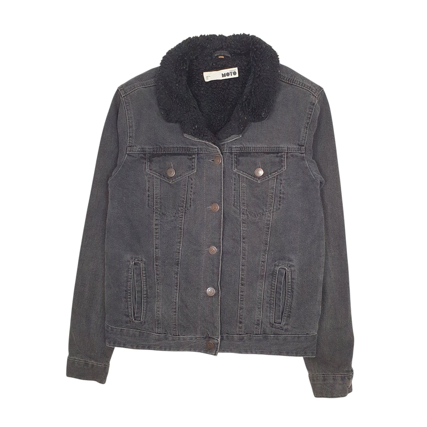 Womens Grey Topshop Sherpa Lined Crewneck Coat