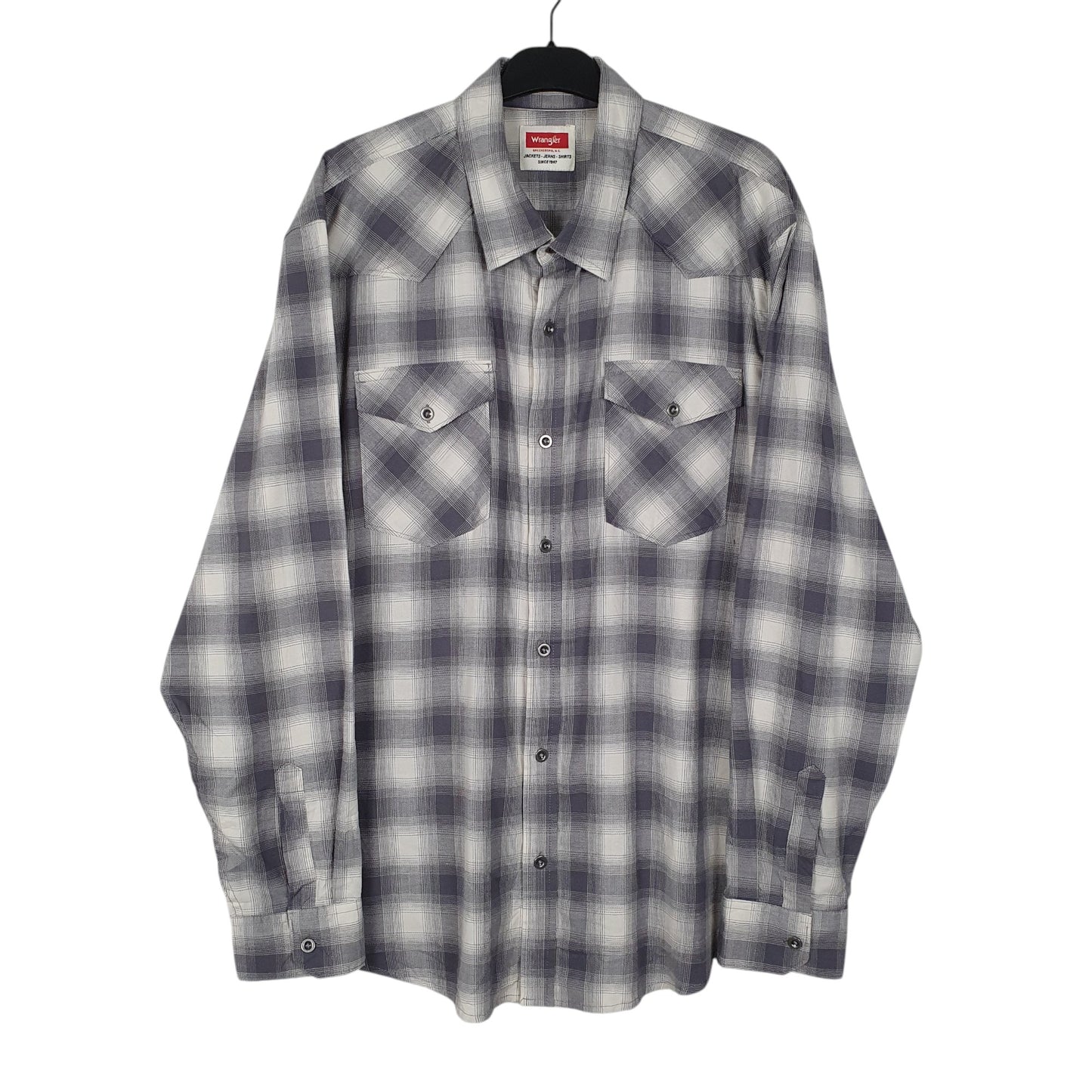 Mens Grey Wrangler Western Pearl Snap Long Sleeve Shirt