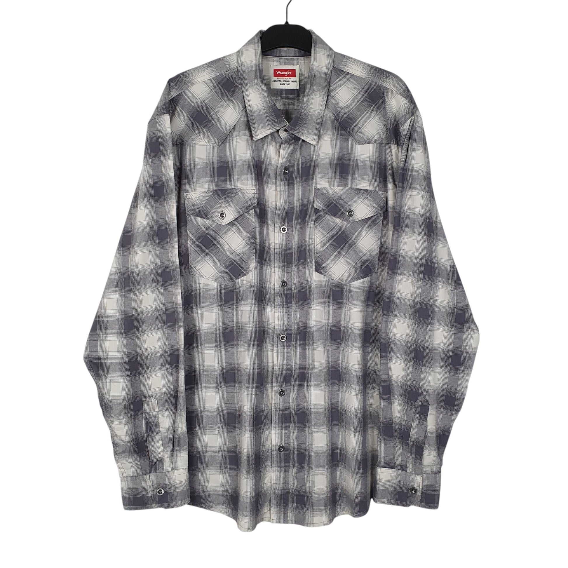 Mens Grey Wrangler Western Pearl Snap Long Sleeve Shirt