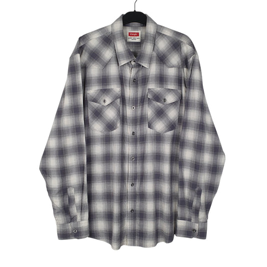 Mens Grey Wrangler Western Pearl Snap Long Sleeve Shirt