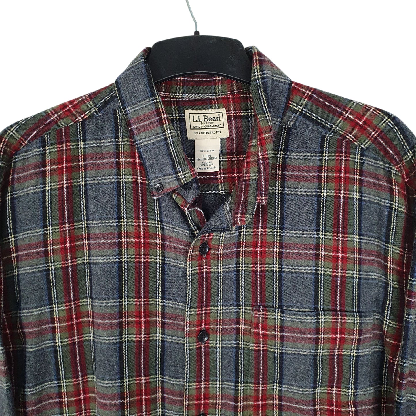 Mens Grey L.L.Bean Thick Flannel Plaid  Shirt