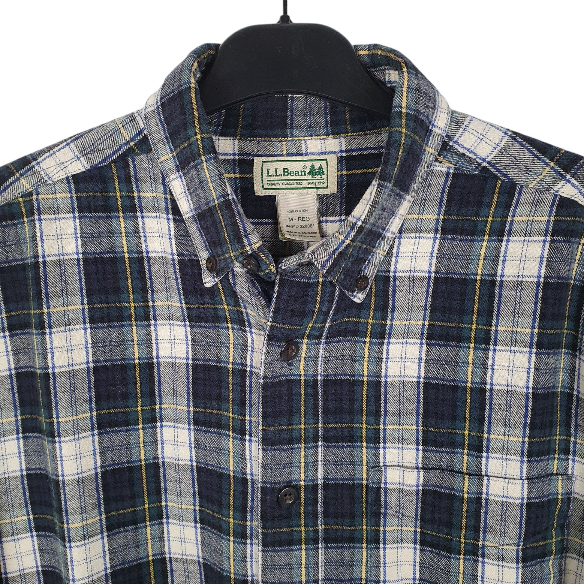 Mens Navy L.L.Bean Thick Flannel Plaid  Shirt