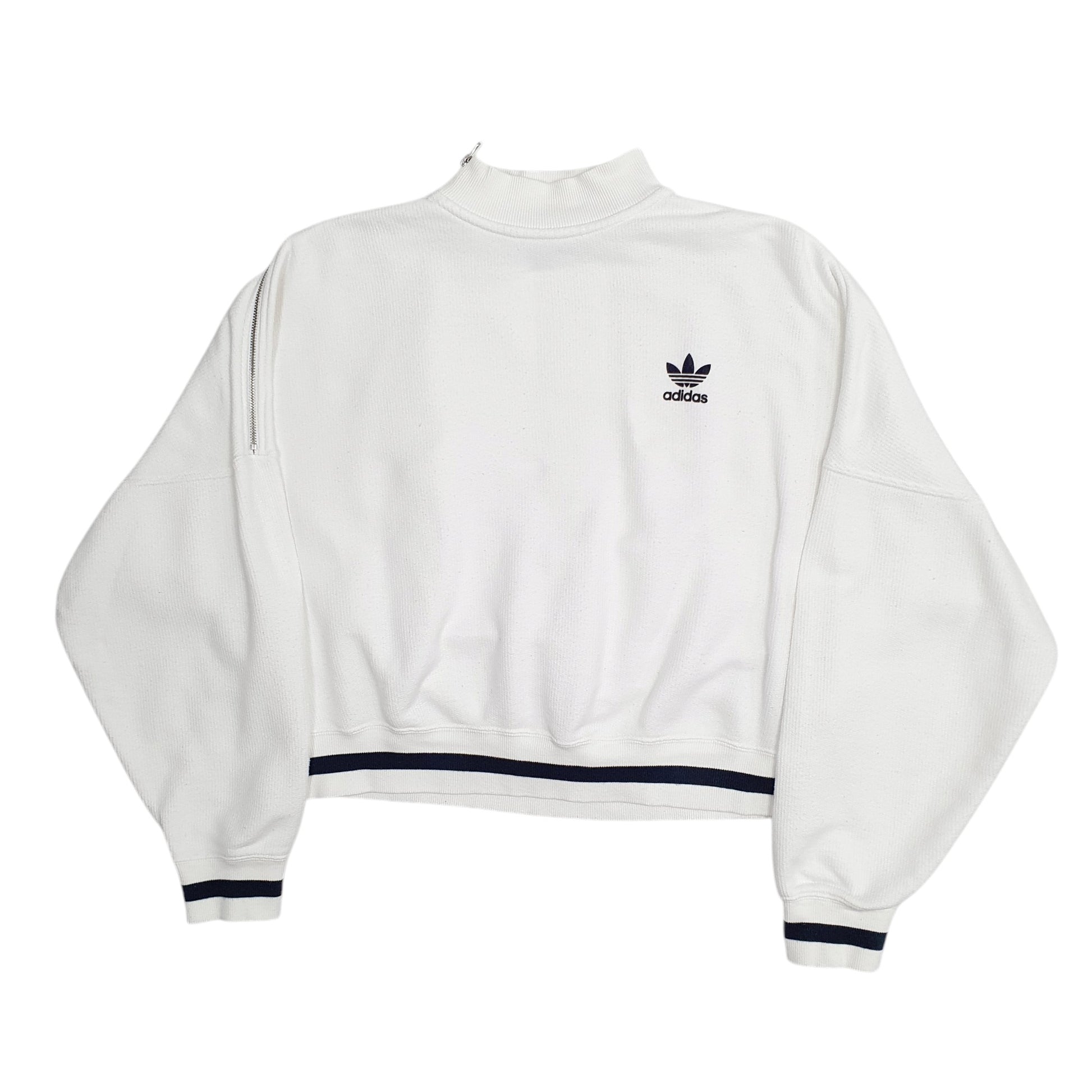 Mens White Adidas Cropped Crewneck Jumper