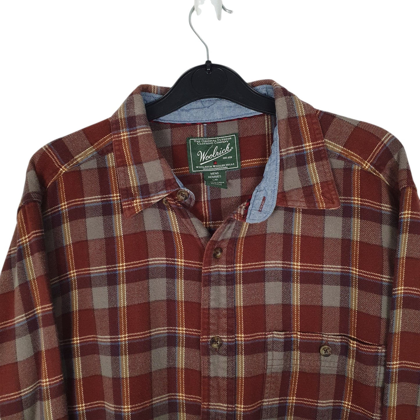 Mens Burgundy Woolrich Thick Flannel Plaid  Shirt