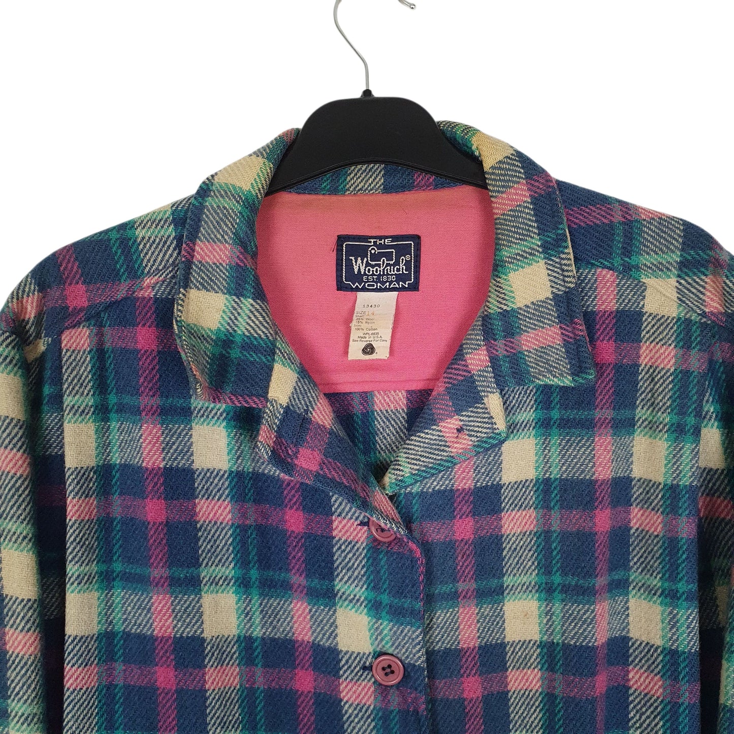 Womens Blue Woolrich Thick Shacket Jacket Vintage 1980s Hoodie Shirt