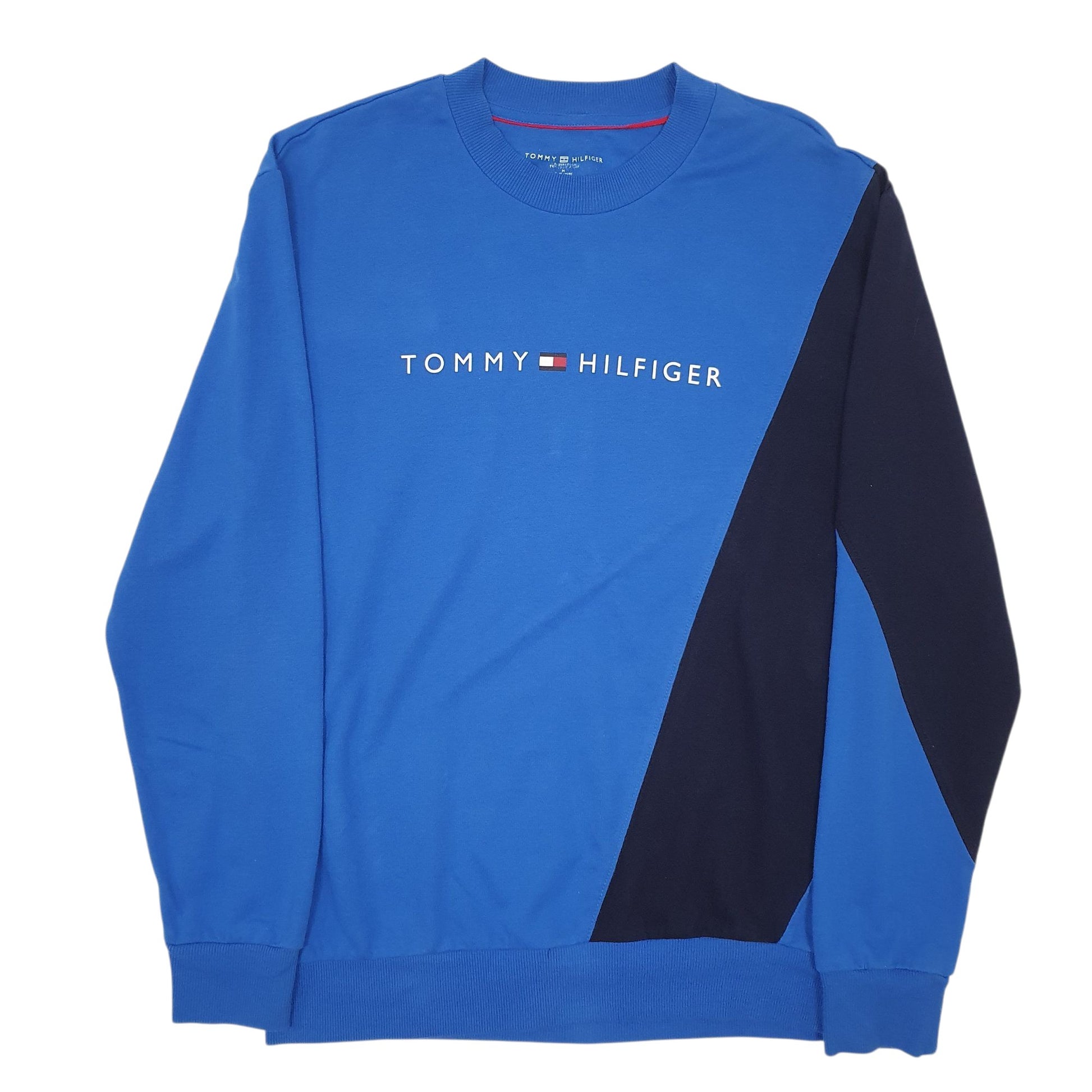 Mens Blue Tommy Hilfiger Spellout Lightweight Crewneck Jumper