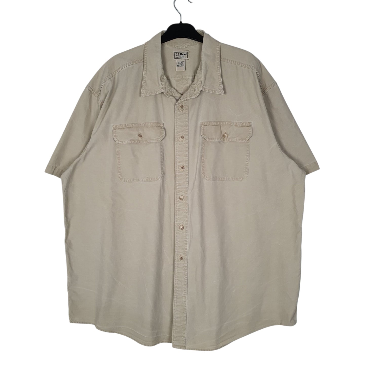 Mens Cream L.L.Bean Sunwashed Canvas Short Sleeve Shirt